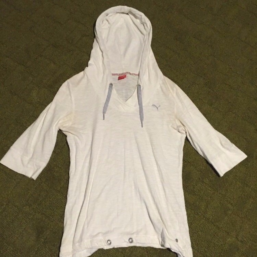 Womens Puma White Hoodie Thin Style With Short Sle